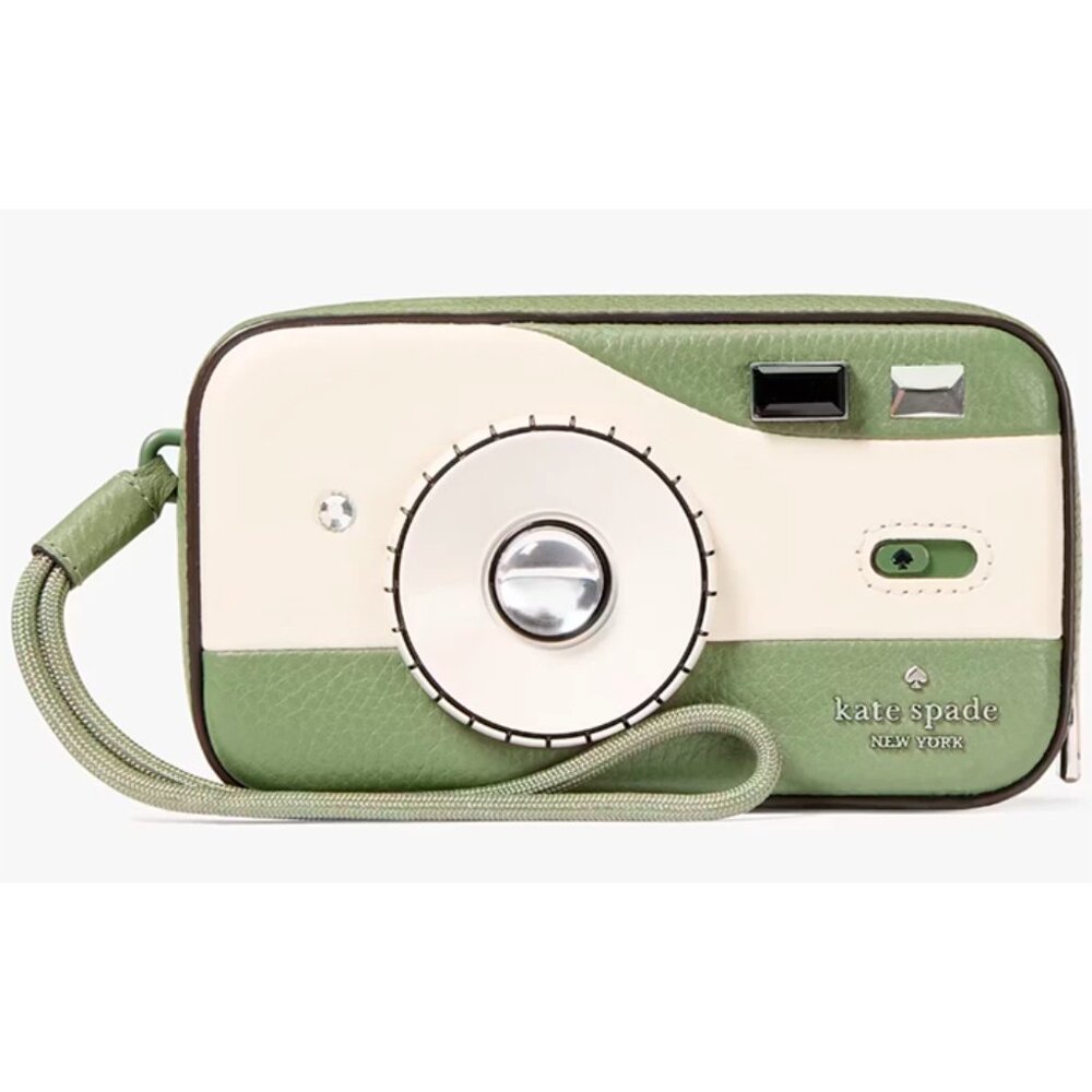 G Kate Spade 3D Camera Wristlet Green & Ivory Purse Picture This KL917 NWT $299